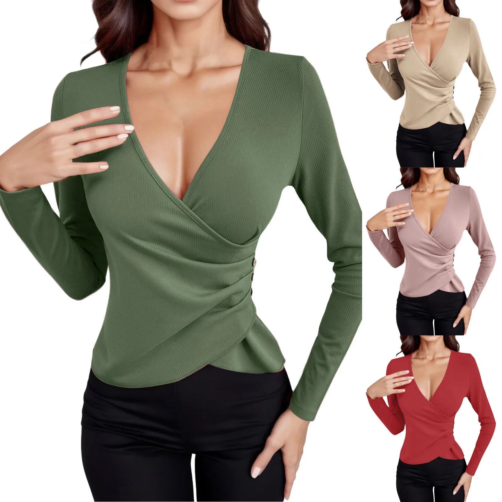 Women's Slim Fit V Neck Asymmetrical Long Sleeve T Shirts for Women Autumn Women Elegant Surplice Wrap Blouse Button Stretch Tee
Women's Slim Fit V Neck Asymmetrical Long Sleeve T Shirts for Women Autumn Women Elegant Surplice Wrap Blouse Button Stretch Tee
