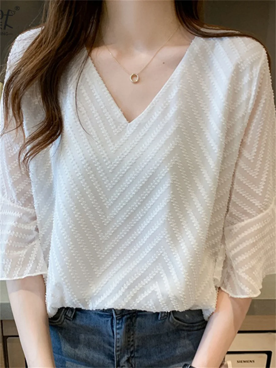 White chiffon shirt women summer trumpet sleeve temperament loose cover belly slim half sleeve V-neck top 012i,401-4
White chiffon shirt women summer trumpet sleeve temperament loose cover belly slim half sleeve V-neck top 012i,401-4