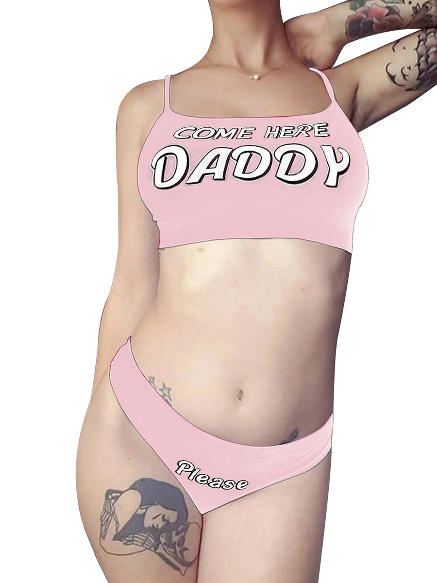 Women s Sexy Lingerie Come Here Daddy Printed Panty and Strappy Tank Tops Set Kawaii 2pcs Cosplay Underwear Sleepwear
Women s Sexy Lingerie Come Here Daddy Printed Panty and Strappy Tank Tops Set Kawaii 2pcs Cosplay Underwear Sleepwear