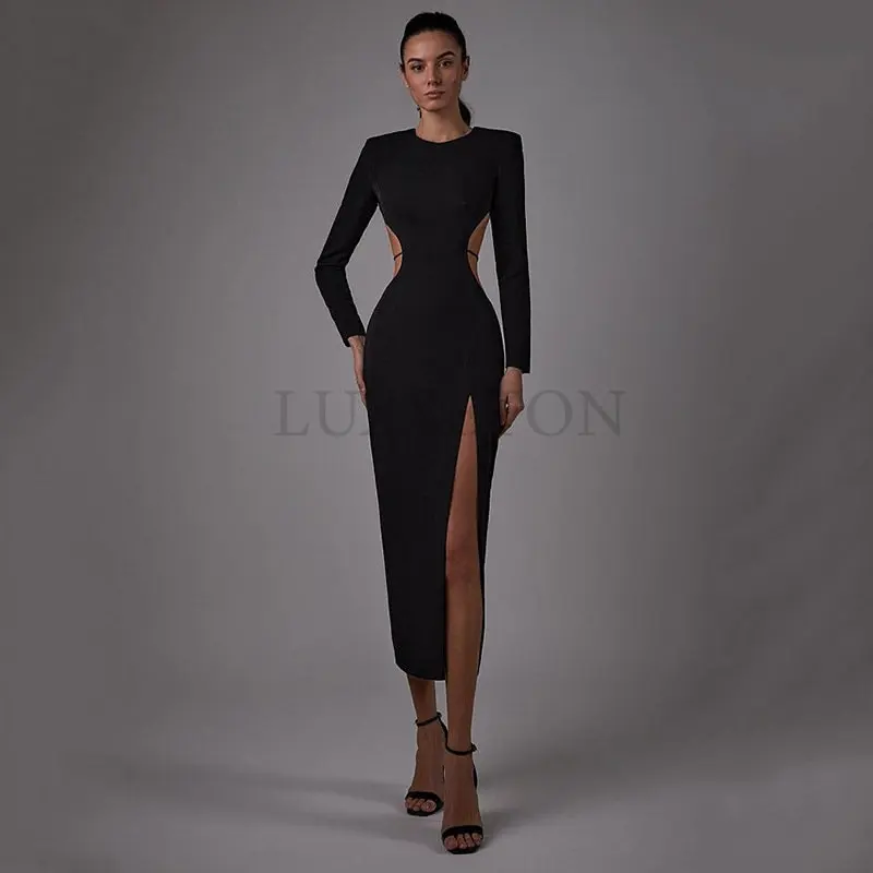 Sexy Backless Maxi Dress Women Black Hollow Out High Slit Evening Dress Female Autumn Skinny Elegant Party Clubwear
Sexy Backless Maxi Dress Women Black Hollow Out High Slit Evening Dress Female Autumn Skinny Elegant Party Clubwear