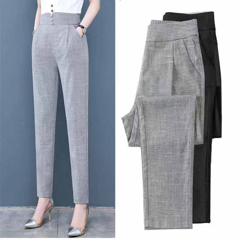 Summer Women High Waist Solid Elegant Ankle-Length Pants Office Ladies Loose Chic Trousers Female Casual Fashion Pants E151
Summer Women High Waist Solid Elegant Ankle-Length Pants Office Ladies Loose Chic Trousers Female Casual Fashion Pants E151