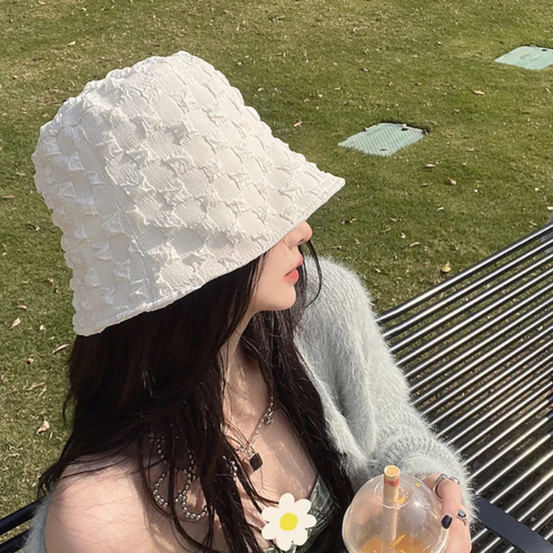 New Breathable All-match Show Face Small Bucket Panama Sun Hat Fashion Sunshade Pleated Bubble Plaid Ladies Fisherman Hats Cap
New Breathable All-match Show Face Small Bucket Panama Sun Hat Fashion Sunshade Pleated Bubble Plaid Ladies Fisherman Hats Cap