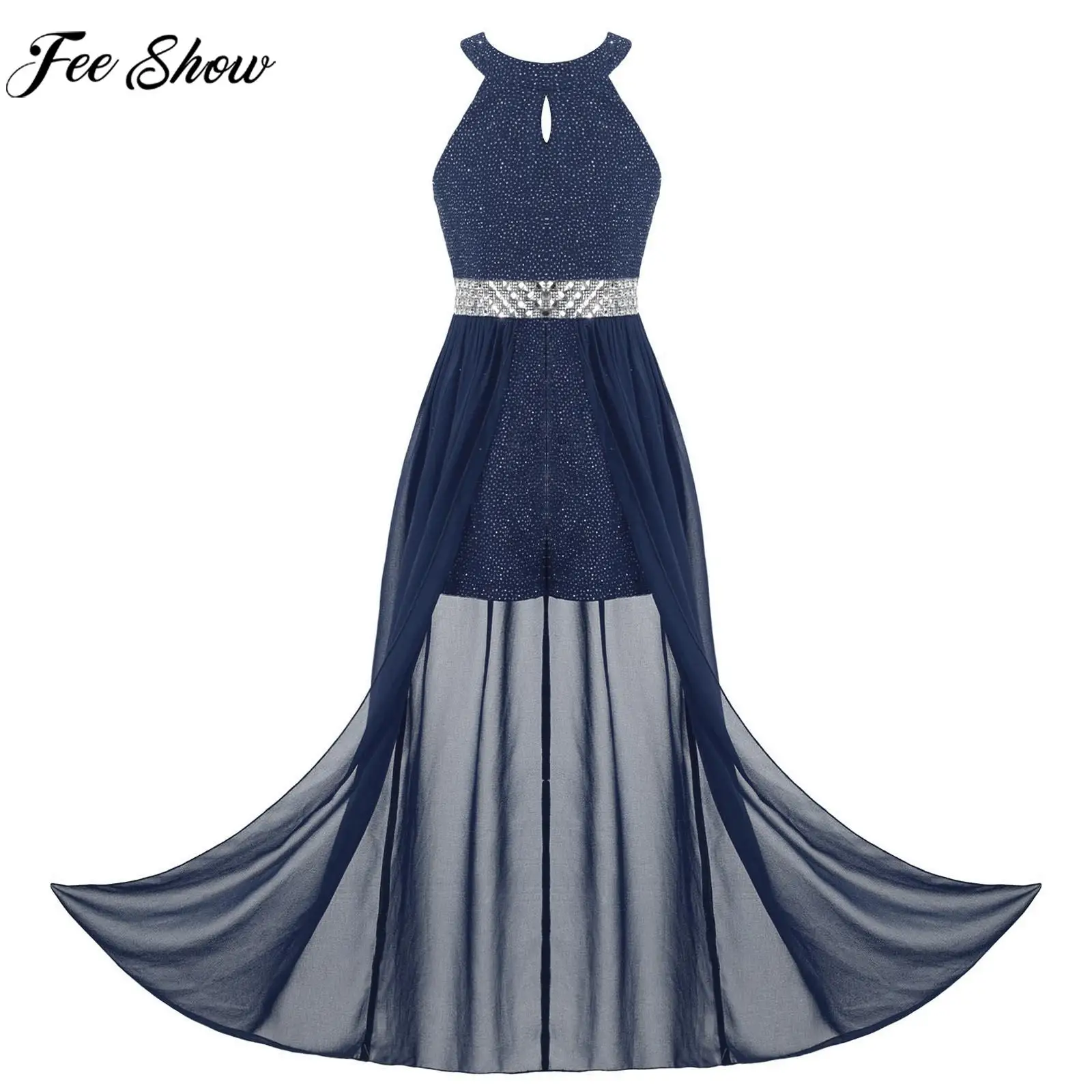 Girls Summer Sleeveless Rhinestone Jumpsuit Party Dress Elegant Chiffon Maxi Dresses for Dance Performance Birthday Wedding Prom 
Girls Summer Sleeveless Rhinestone Jumpsuit Party Dress Elegant Chiffon Maxi Dresses for Dance Performance Birthday Wedding Prom