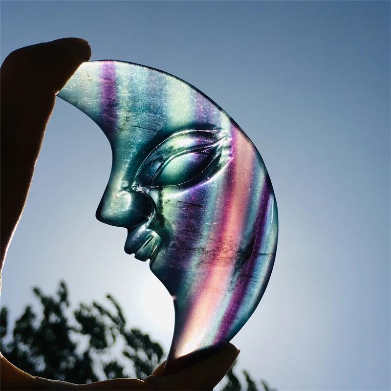 10cm Natural Hand-carved Rainbow Fluorite Moon Face Fashion Crystal Carvings Stone Jewelry Decoration Statue Gifts 1pcs
10cm Natural Hand-carved Rainbow Fluorite Moon Face Fashion Crystal Carvings Stone Jewelry Decoration Statue Gifts 1pcs
