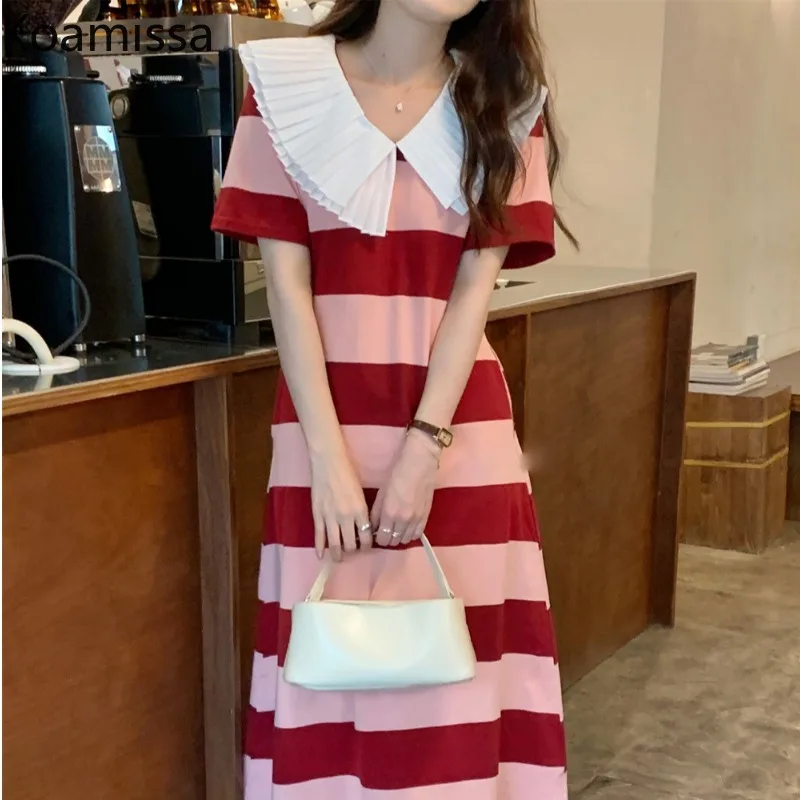 Koamissa Sweet Peter Pan Collar Women Dress Short Sleeve Slim Summer Striped Dresses Korean Chic All Match Vestidos Ropa Mujer
Koamissa Sweet Peter Pan Collar Women Dress Short Sleeve Slim Summer Striped Dresses Korean Chic All Match Vestidos Ropa Mujer