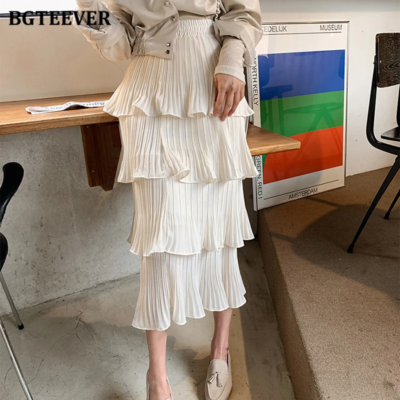 Юбка BGTEEVER Женская многослойная, шикарная свободная трапециевидная юбка с эластичным завышенным поясом, Повседневная однотонная, весна-лето 2023 
Юбка BGTEEVER Женская многослойная, шикарная свободная трапециевидная юбка с эластичным завышенным поясом, Повседневная однотонная, весна-лето 2023