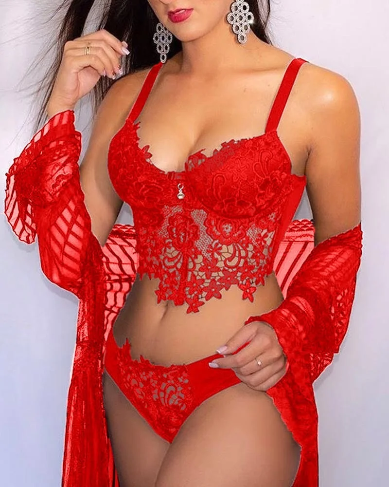 Guipure Lace Spaghetti Strap Lingerie Set 
Guipure Lace Spaghetti Strap Lingerie Set