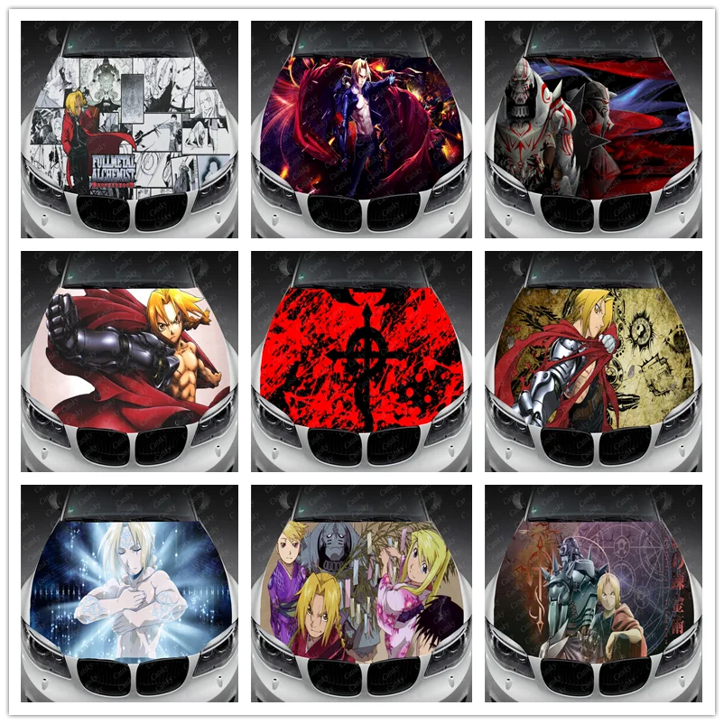 Аниме, цельнометаллическая виниловая наклейка на капот автомобиля с алхимиком, s-образная виниловая пленка, наклейки на крышку двигателя, универсальные наклейки для любого автомобиля