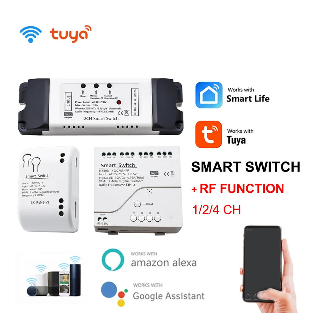 

Модуль переключателя Tuya Wi-Fi для умного дома, 1/2/4 канала, 4 клавиши, дистанционное управление через приложение, таймер, мгновенное подключение...