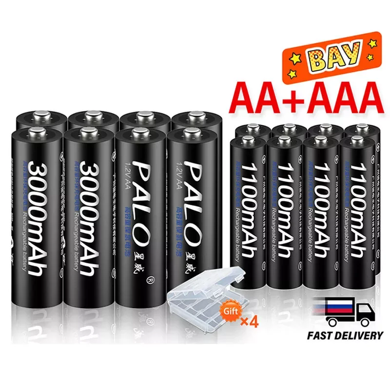 PALO 4Pcs 3000mAh 1.2V AA Rechargeable Batteries+4Pcs 1100mAh 1.2V AAA Battery NI-MH AA AAA Rechargeable Battery for Camera Toy
PALO 4Pcs 3000mAh 1.2V AA Rechargeable Batteries+4Pcs 1100mAh 1.2V AAA Battery NI-MH AA AAA Rechargeable Battery for Camera Toy