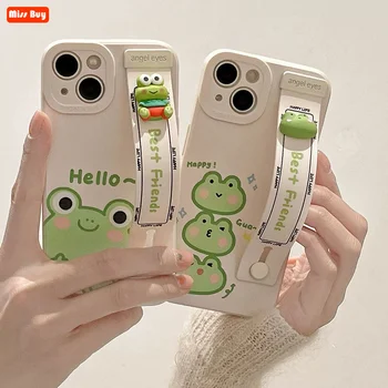만화 개구리 실리콘 손목 스트랩 홀더 케이스, 삼성 갤럭시 S23 울트라 S22 S21 S20 FE S10 S8 S9 플러스 A14 M14 A34 A54 커버