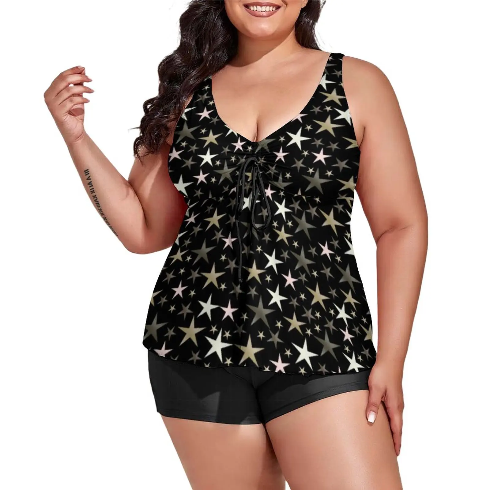 Bright Star Tankini Swimsuit Black Silver Shiny Stars Print Fitness Swimwear Two Piece Colorful Swimsuits Beach Outfits Big Size
Bright Star Tankini Swimsuit Black Silver Shiny Stars Print Fitness Swimwear Two Piece Colorful Swimsuits Beach Outfits Big Size