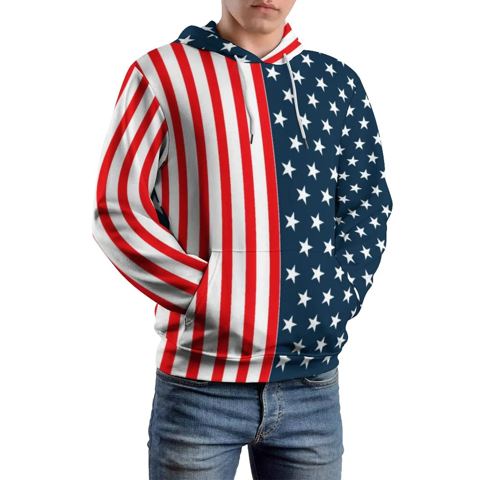 

Two Tone Striped Loose Hoodies American Flag Stars and Stripes Y2k Hoodie Unisex Long Sleeve Oversized Street Style Custom Top