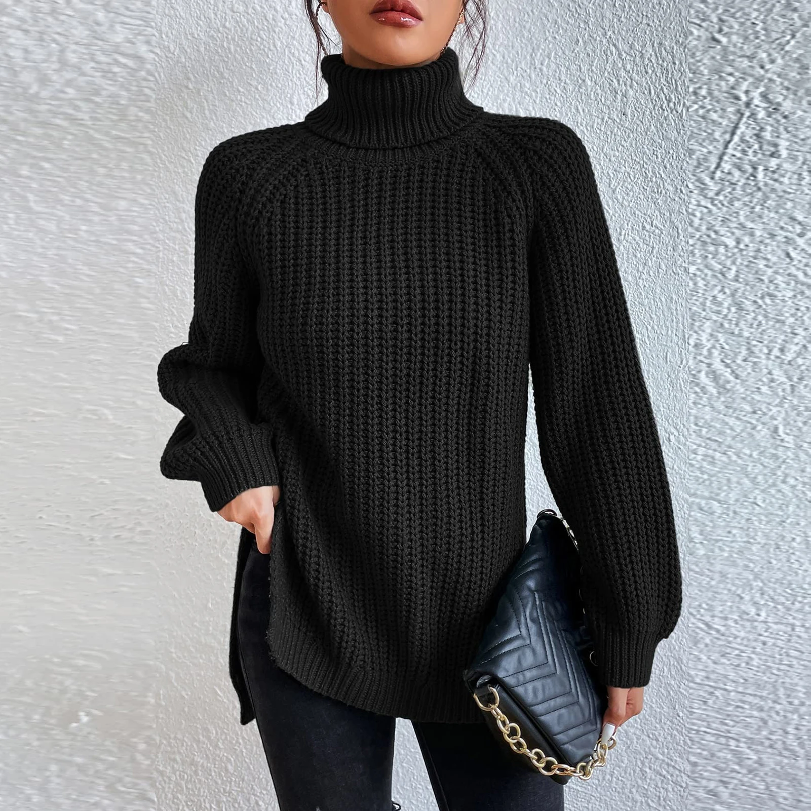 Female Raglan Sleeve Split Hem Sweater Casual Turtleneck Pullover Womens Jumpers Comfy Blouse Tops Daily Wear Streetwear Suit
Female Raglan Sleeve Split Hem Sweater Casual Turtleneck Pullover Womens Jumpers Comfy Blouse Tops Daily Wear Streetwear Suit