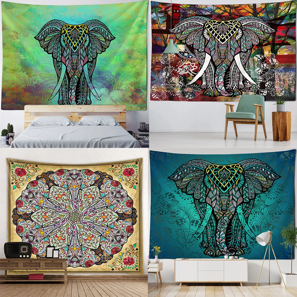 

Customizable Retro Pattern Tapestry Fantasy Elephant Wall Hanging Aesthetics Living Room Art Mandala Home Wall Decoration