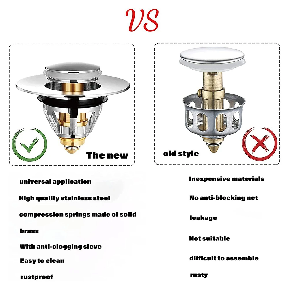 Universal Sink Strainer Plug Hole Stopper Basin Core Bounce Push Up Drain Hair Trap Catcher Sink Bathtub Stopper Bathroom Tool
Universal Sink Strainer Plug Hole Stopper Basin Core Bounce Push Up Drain Hair Trap Catcher Sink Bathtub Stopper Bathroom Tool