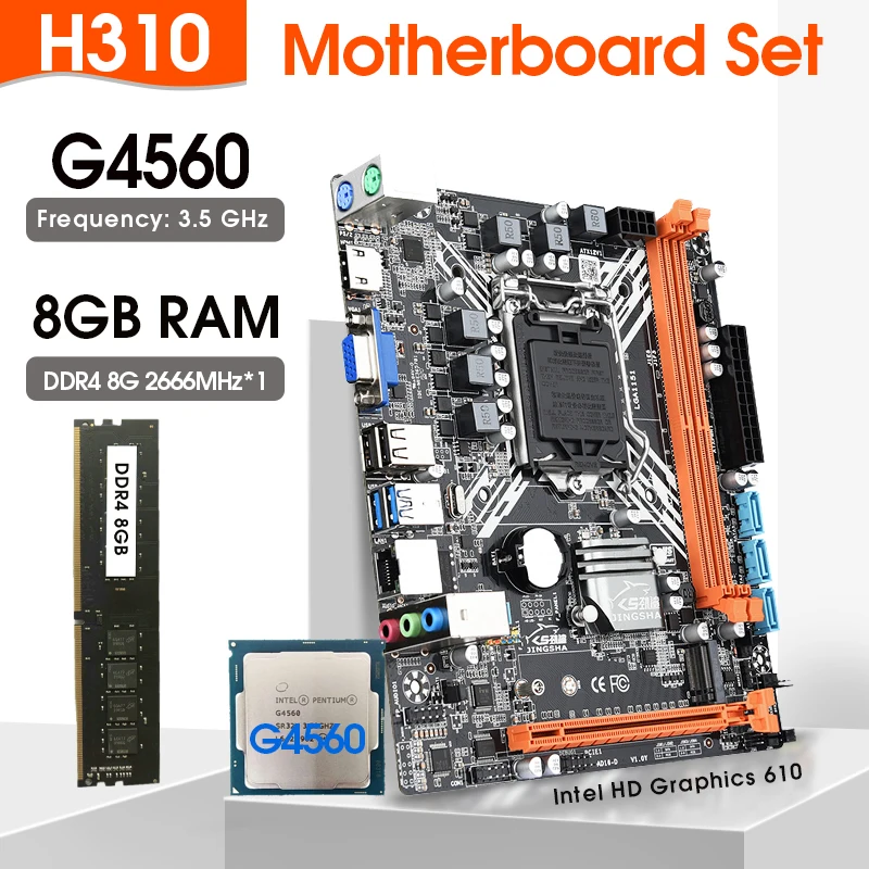 JINGSHA H310 A Motherboard Lga 1151 Kit DDR4 8GB RAM and G4560 3.5GHz CPU HD Graphics 610 Placa Mae Gaming desktop LGA1151 set
JINGSHA H310 A Motherboard Lga 1151 Kit DDR4 8GB RAM and G4560 3.5GHz CPU HD Graphics 610 Placa Mae Gaming desktop LGA1151 set