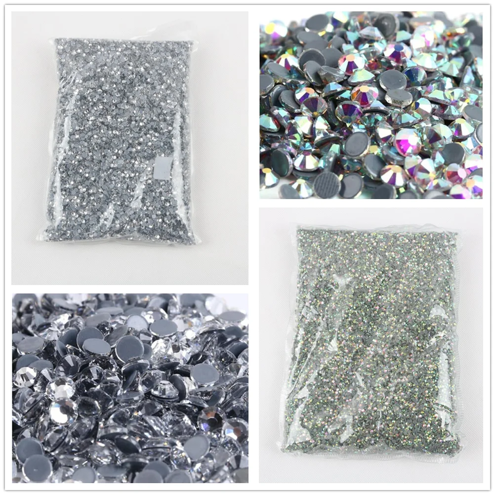

ss3-ss50 bag Wholesale Crystal Clear AB flatback Rhinestones Glass Strass Hotfix For garment nail art decorations