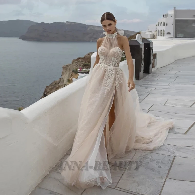 ANNA Sexy Halter Appliques Wedding Dress 2022 Glitter Tulle Luxury Beach Party Gown Sweep Train Vestido De Novia Custom Made
ANNA Sexy Halter Appliques Wedding Dress 2022 Glitter Tulle Luxury Beach Party Gown Sweep Train Vestido De Novia Custom Made