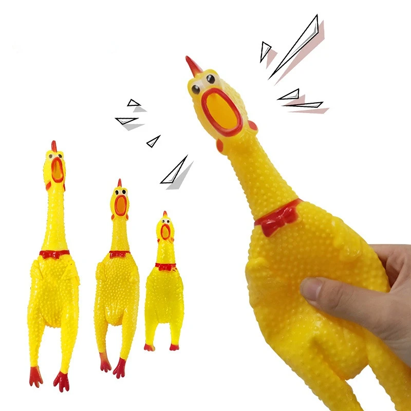 

New Pets Dog Squeak Toys Screaming Chicken Squeeze Sound Dog Chew Toy Durable Funny Yellow Rubber Vent Chicken 17CM 31CM 40CM