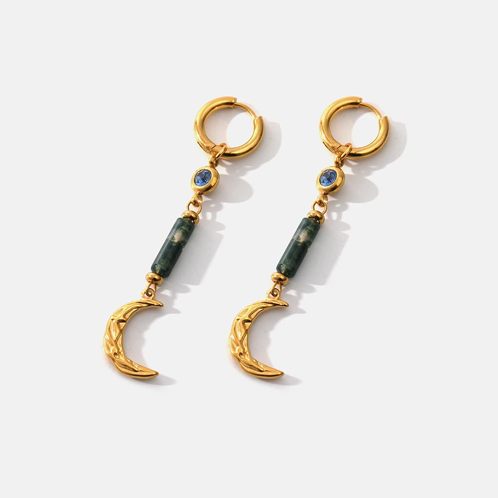 Fashion Moon Zircon Stainless Steel Pendant Earrings For Women Niche Design Versatile Ladies 18K Real Gold Plated Jewelry Gifts
Fashion Moon Zircon Stainless Steel Pendant Earrings For Women Niche Design Versatile Ladies 18K Real Gold Plated Jewelry Gifts
