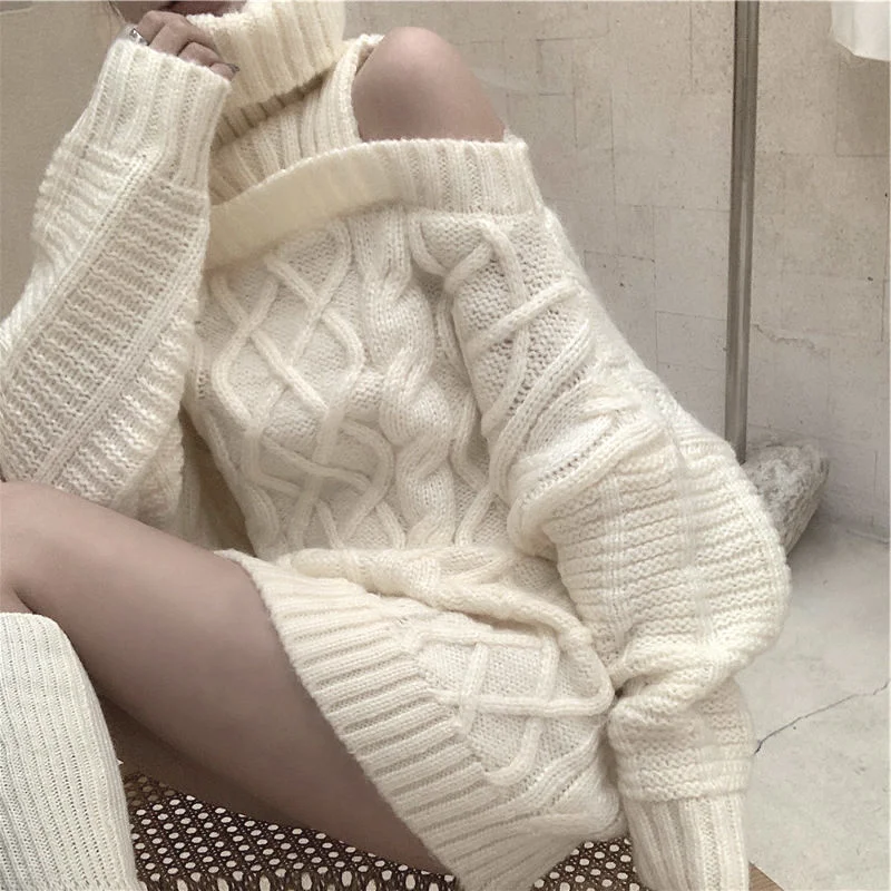 Sexy Off Shoulder Style Turtleneck Knitted Sweaters Women Vintage Fashion Wild Knitwear Outwear Female Winter New Pullovers Tops
Sexy Off Shoulder Style Turtleneck Knitted Sweaters Women Vintage Fashion Wild Knitwear Outwear Female Winter New Pullovers Tops