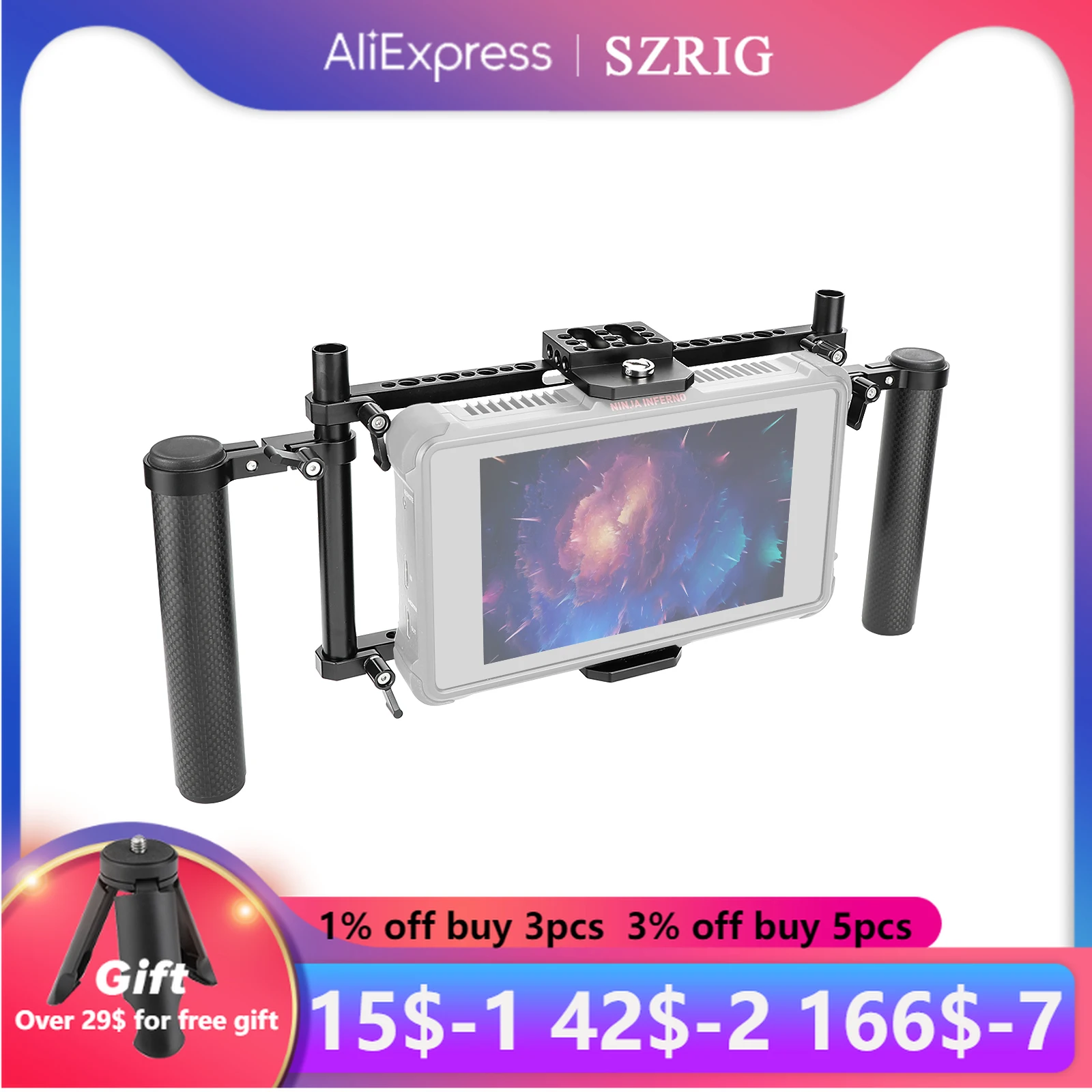 

SZRIG Director's Monitor 7" & 5" Cage Rig With Battery plate & Dual Carbon Fiber Handgrip for Universal Camera Monitors