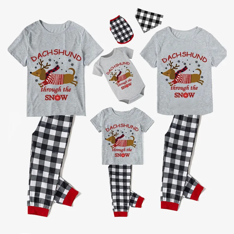 Christmas Matching Family Pajamas Dachshund Through The Snow Short Sleeves White Pajamas Set 
Christmas Matching Family Pajamas Dachshund Through The Snow Short Sleeves White Pajamas Set