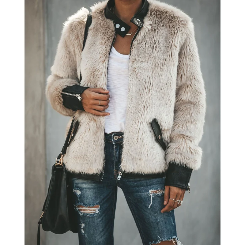 2022 Fall/Winter New Women's Warm Fleece Leather Patchwork Pocket Long Sleeve Slim Fit Jacket Zipper Oversized Jacket
2022 Fall/Winter New Women's Warm Fleece Leather Patchwork Pocket Long Sleeve Slim Fit Jacket Zipper Oversized Jacket