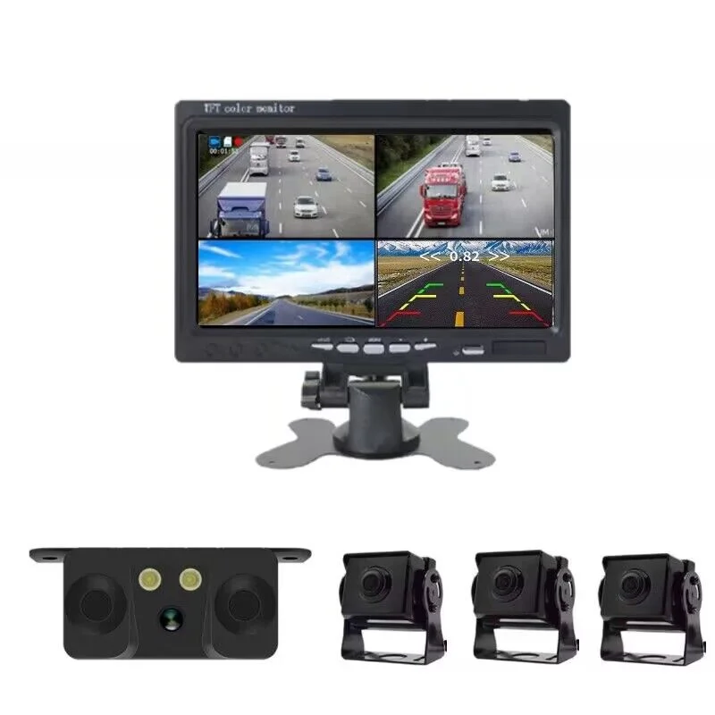 4 Channel AHD 7 inch monitor kit DVR recorder for truck bus van w/ SD card memory parking sensor 2 in 1 buzzer 
4 Channel AHD 7 inch monitor kit DVR recorder for truck bus van w/ SD card memory parking sensor 2 in 1 buzzer