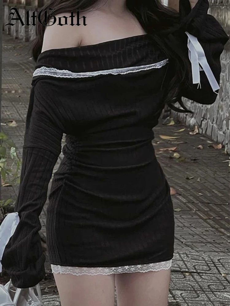 AltGoth Elegant Gothic Dark Dress Women Streetwear Aesthetic Fairycore Y2k Lace Patchwork Bow Off The Shoulder Long Sleeve Dress
AltGoth Elegant Gothic Dark Dress Women Streetwear Aesthetic Fairycore Y2k Lace Patchwork Bow Off The Shoulder Long Sleeve Dress