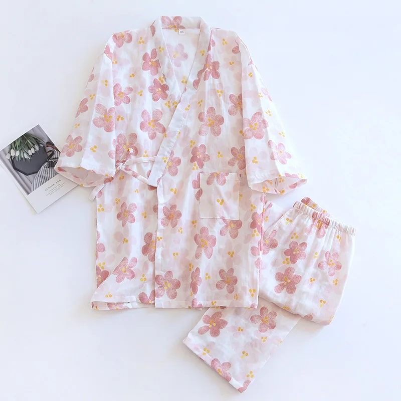 Womens Japanese Kimono Pajamas Cotton Yarn Home Clothes Thin Gauze Bathrobe Set V-Neck Three Quarter Pajama Set Women 2 Piece
Womens Japanese Kimono Pajamas Cotton Yarn Home Clothes Thin Gauze Bathrobe Set V-Neck Three Quarter Pajama Set Women 2 Piece