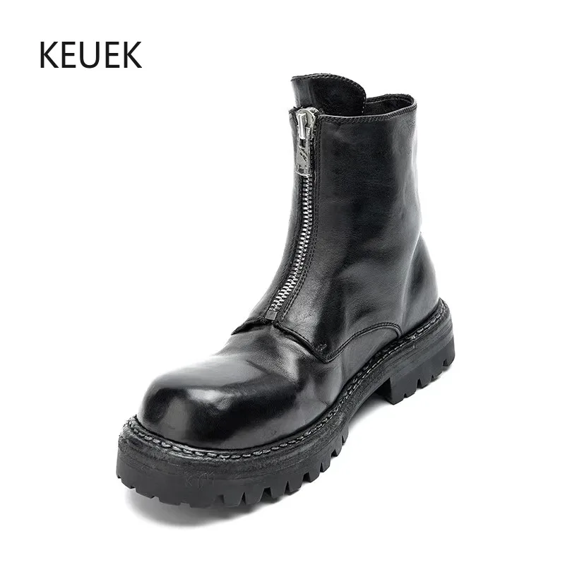 New Design Men Chelsea Boots Vintage Genuine Leather Thick Sole Zipper Work Shoes Outdoor Luxury Motorcycle Boots Botines 2A
New Design Men Chelsea Boots Vintage Genuine Leather Thick Sole Zipper Work Shoes Outdoor Luxury Motorcycle Boots Botines 2A