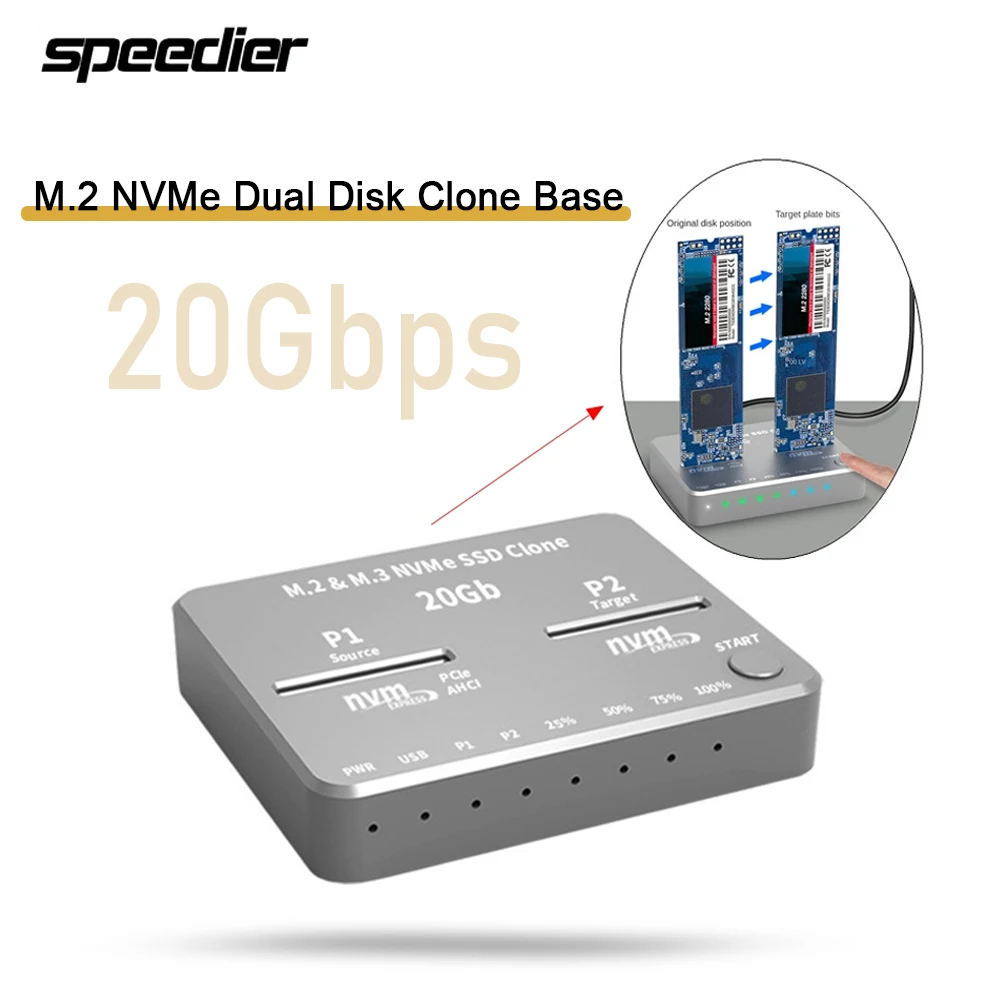 

Дубликатор M.2 NVMe AHCI, Дубликатор, Cloner USB3.2 20G SSD Dual-Bay, автономный клон, док-станция для мобильных жестких дисков для Mac Window Linux PH8586U