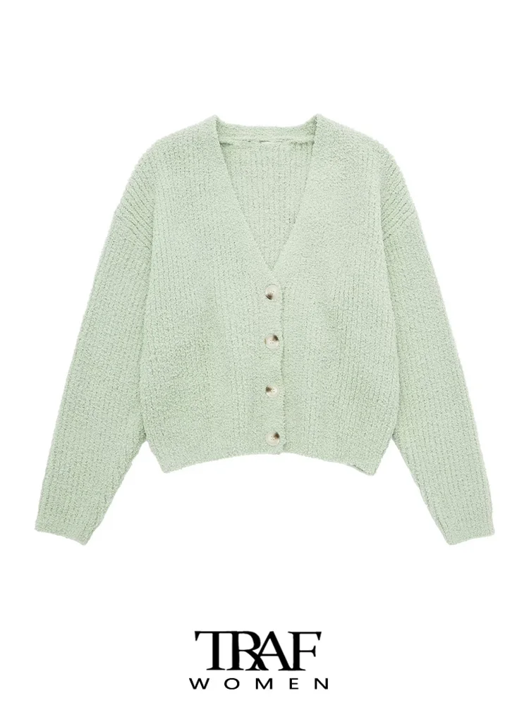 Женский вязаный кардиган с длинным рукавом, V-образным вырезом 
Женский вязаный кардиган с длинным рукавом, V-образным вырезом