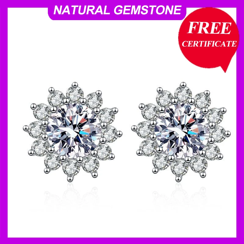 

Authentic S925 Sterling Silver Sunflower Moissanite Stud Earrings for Women Real Moissanite with GRA Certificate 0.5 1 Carats