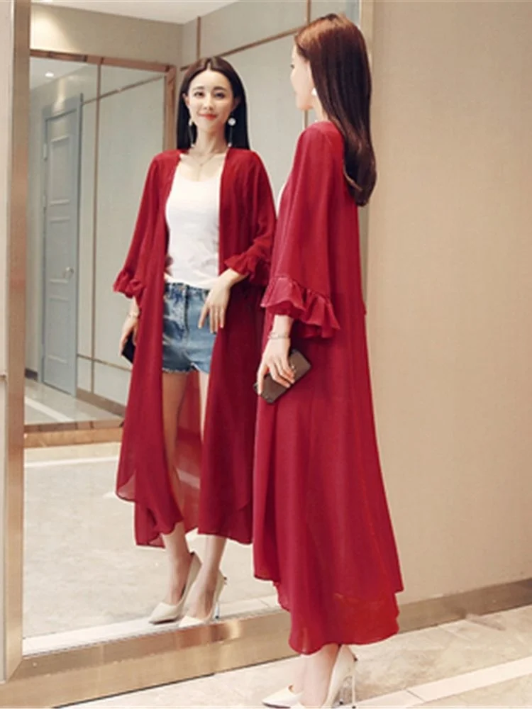 2022 Women Summer Long Sleeve Cardigan Boho Beach Long Shirts Korean Fashion Green White Purple Chiffon Kimono Cardigan Coat
2022 Women Summer Long Sleeve Cardigan Boho Beach Long Shirts Korean Fashion Green White Purple Chiffon Kimono Cardigan Coat