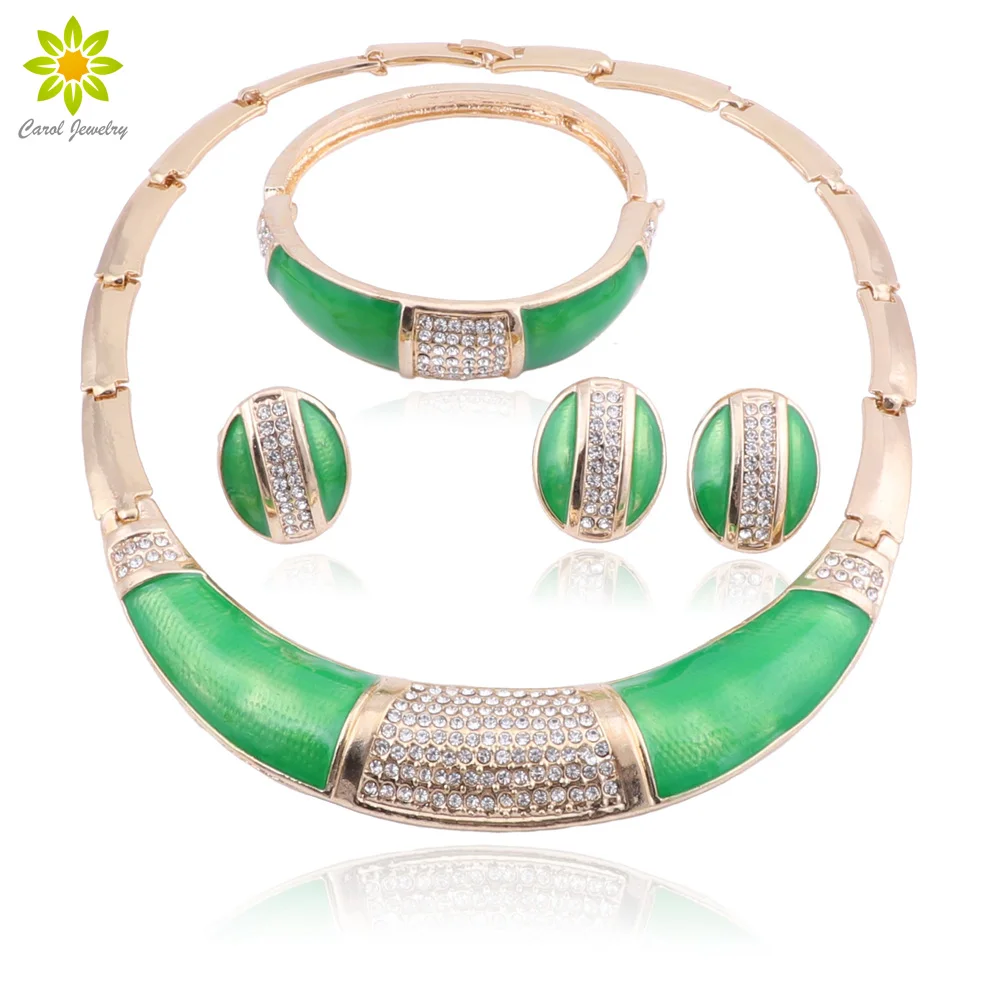 Dubai Elegant Woman Gold color Jewelry Green Enamel Necklace Bracelet Earrings Ring Party Fashion Jewelry Sets
Dubai Elegant Woman Gold color Jewelry Green Enamel Necklace Bracelet Earrings Ring Party Fashion Jewelry Sets