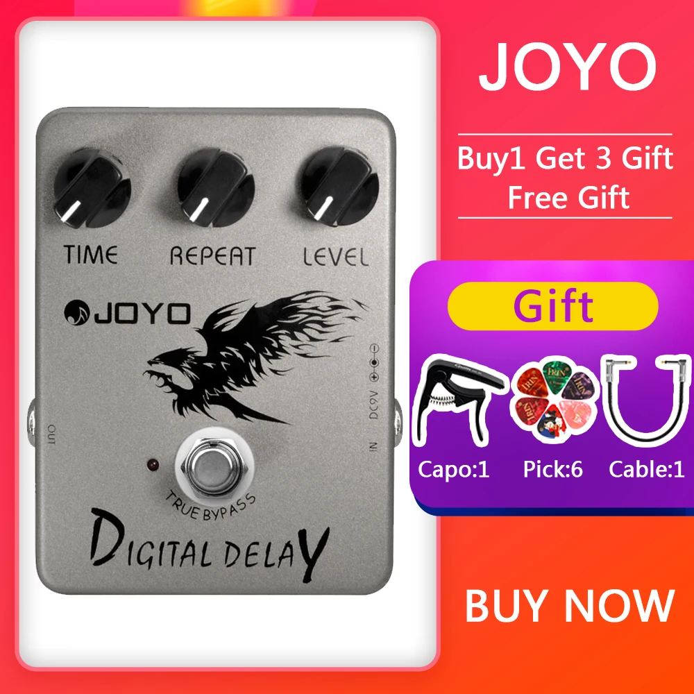

Электронная басовая педаль JOYO JF-08 Digital для электрогитары, аналоговая педаль с задержкой, диапазон времени 25-600 мс, реальный байпас