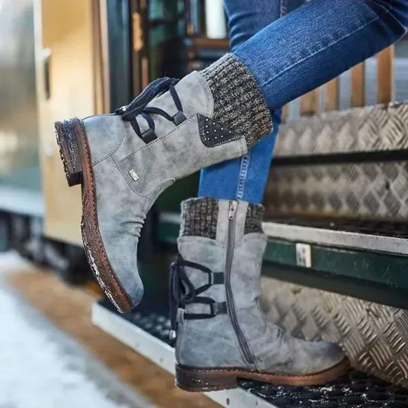 Женские зимние теплые сапоги на шнуровке, повседневная обувь до середины икры из шерсти и хлопка 
Женские зимние теплые сапоги на шнуровке, повседневная обувь до середины икры из шерсти и хлопка