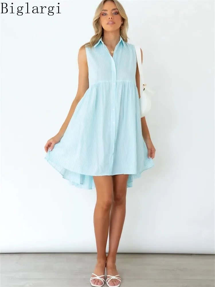 2022 New Summer Irregular Striped Print Shirt Women Dress Woman Sleeveless Shirt Dresses Ladies Womens Casual Loose Mini Dress
2022 New Summer Irregular Striped Print Shirt Women Dress Woman Sleeveless Shirt Dresses Ladies Womens Casual Loose Mini Dress