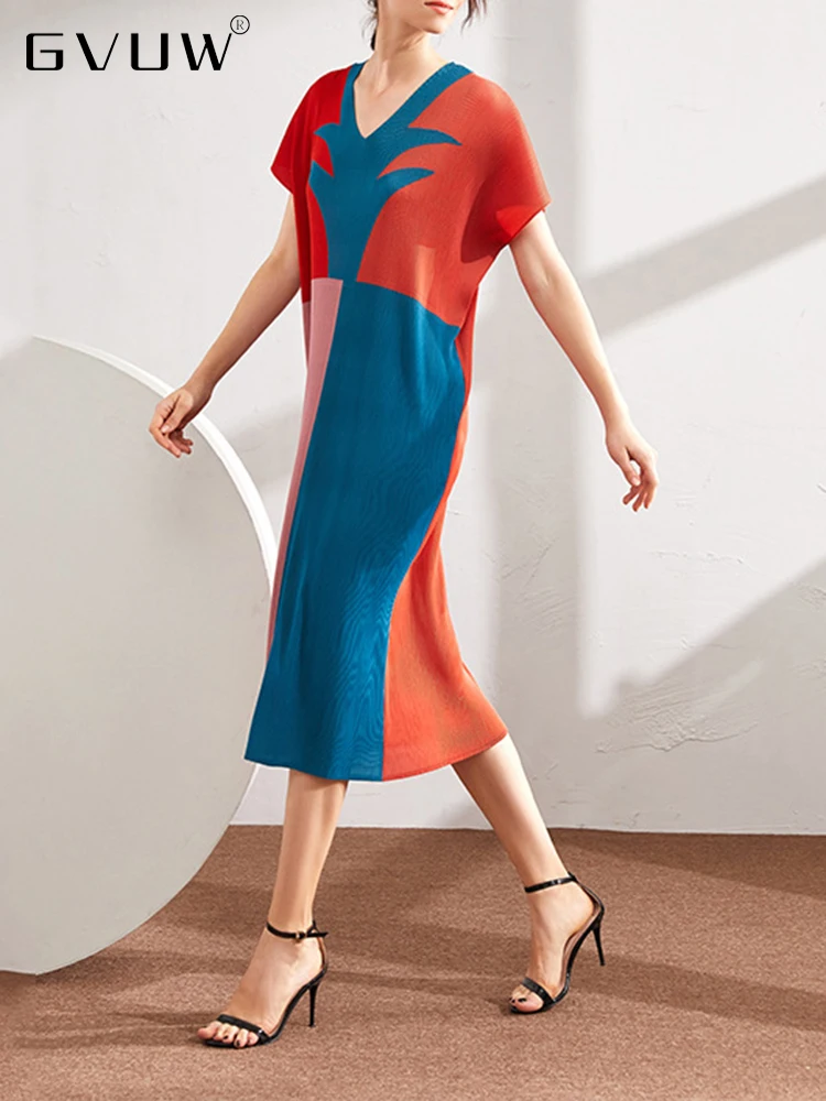 GVUW Women's Midi Dress Contrast Color Geometric V-Neck Short Sleeves Loose Pleated Dresses Female Fashion Clothing 25D2140
GVUW Women's Midi Dress Contrast Color Geometric V-Neck Short Sleeves Loose Pleated Dresses Female Fashion Clothing 25D2140