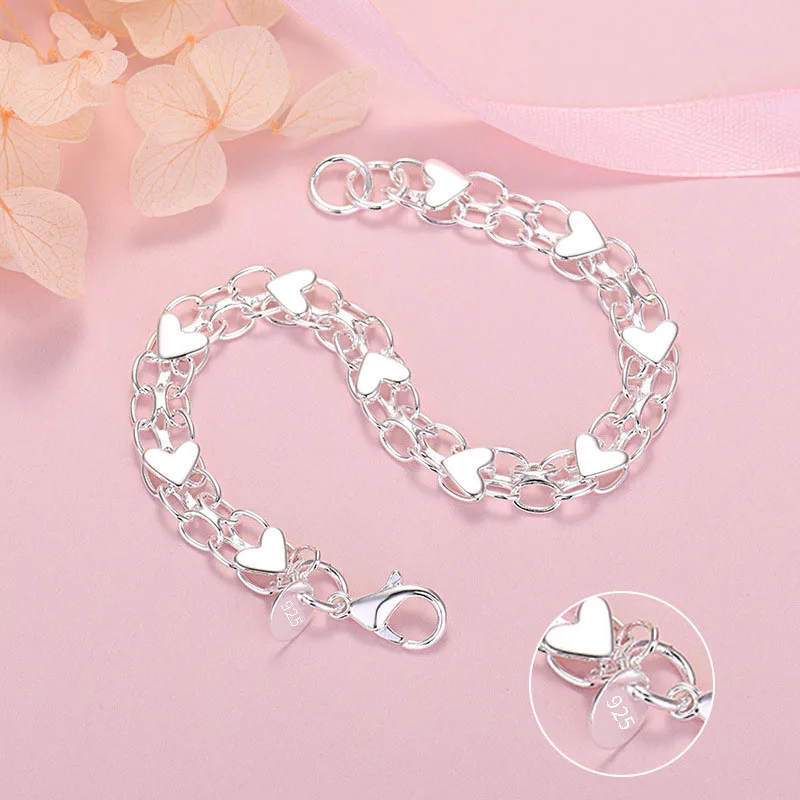925 Sterling Silver 8 Inches Heart Bracelet For Women Couples Wedding Gifts Jewelry Accessories
925 Sterling Silver 8 Inches Heart Bracelet For Women Couples Wedding Gifts Jewelry Accessories