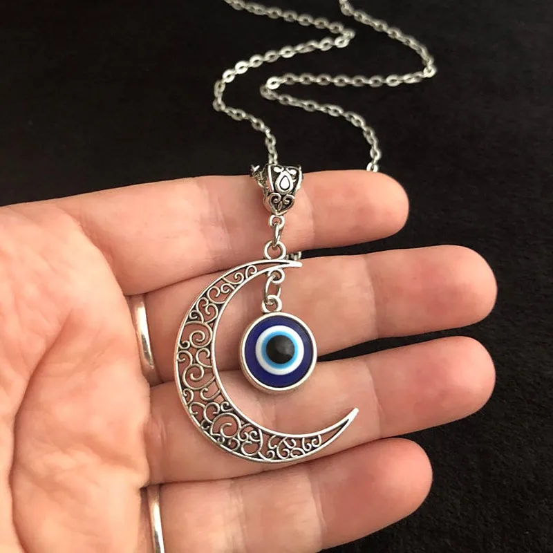 Gothic Silver Color Hollow Moon Pendants Necklace For Women Men Vintage Goth Blue Evil Eye Necklace Streetwear Jewelry Wholesale
Gothic Silver Color Hollow Moon Pendants Necklace For Women Men Vintage Goth Blue Evil Eye Necklace Streetwear Jewelry Wholesale