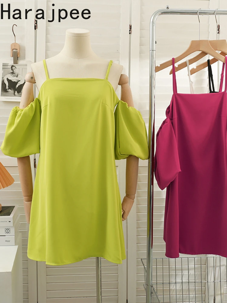 Женское платье на бретельках с рукавами-фонариками, однотонное свободное платье с вырезом лодочкой, на молнии, в Корейском стиле, Универсал... 
Женское платье на бретельках с рукавами-фонариками, однотонное свободное платье с вырезом лодочкой, на молнии, в Корейском стиле, Универсал...