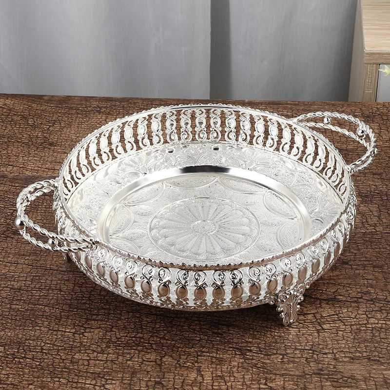 Room fruit tray round storage simple and fashionable home furnishings food with handle tray decoration gold silver storage tray
Room fruit tray round storage simple and fashionable home furnishings food with handle tray decoration gold silver storage tray