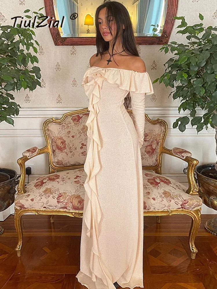 TiulZial Y2K Autumn Sexy Club Slash Neck Backless Ruffles Women Off Shoulder Patchwork Side Slie Midi Bodycon Party Dress Outfit 
TiulZial Y2K Autumn Sexy Club Slash Neck Backless Ruffles Women Off Shoulder Patchwork Side Slie Midi Bodycon Party Dress Outfit