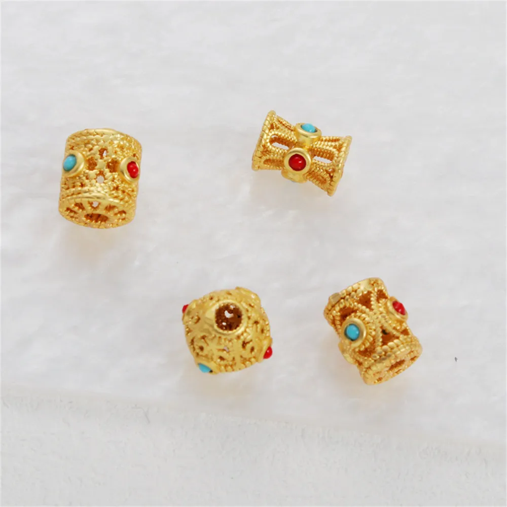 18K Matte Gold Color Preserving Zircon Cylindrical Hollow Pattern Round Beads Loose Beads DIY Bracelet Necklace with Beads
18K Matte Gold Color Preserving Zircon Cylindrical Hollow Pattern Round Beads Loose Beads DIY Bracelet Necklace with Beads