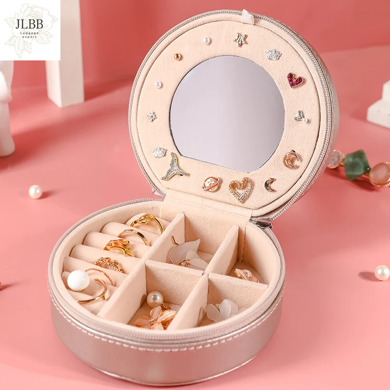 Double Layer With Mirror Jewelry Box PU Leather Small And Portable Stud Storage Box Travel Makeup Box Round Shape Organizer Case
Double Layer With Mirror Jewelry Box PU Leather Small And Portable Stud Storage Box Travel Makeup Box Round Shape Organizer Case