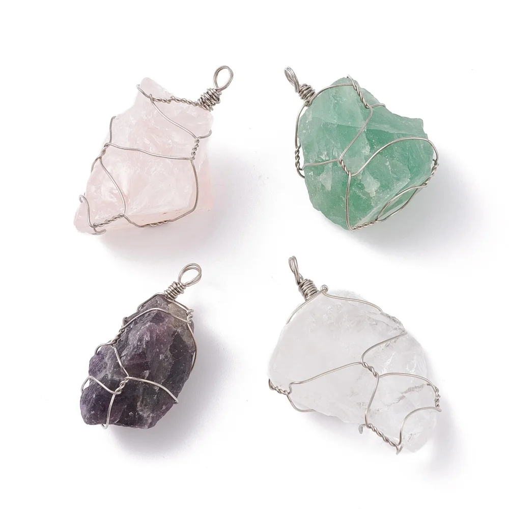 10Set Rough Raw Natural Gemstone Pendants with Copper Wire Warpped Nuggets Platinum 4pcs/Lots/set
10Set Rough Raw Natural Gemstone Pendants with Copper Wire Warpped Nuggets Platinum 4pcs/Lots/set
